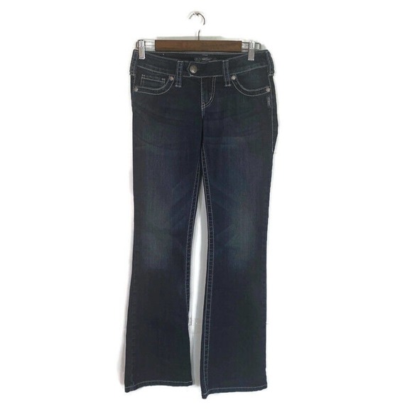 Silver Jeans Tuesday Jeans Flare Sz 27X31 Thick Contrast Stitch Blue Denim Y2K - Picture 1 of 12